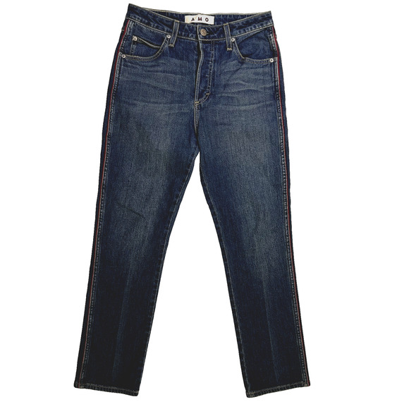 AMO Cropped High Rise Babe Jeans with Red Piping Women's 28 Statement Denim - Picture 1 of 9